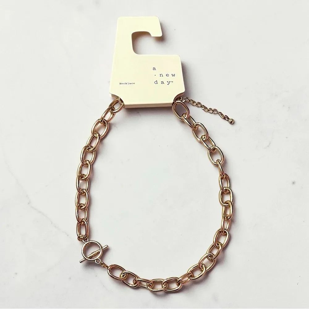 A.New Day Gold Tone Chain Faux Toggle Necklace